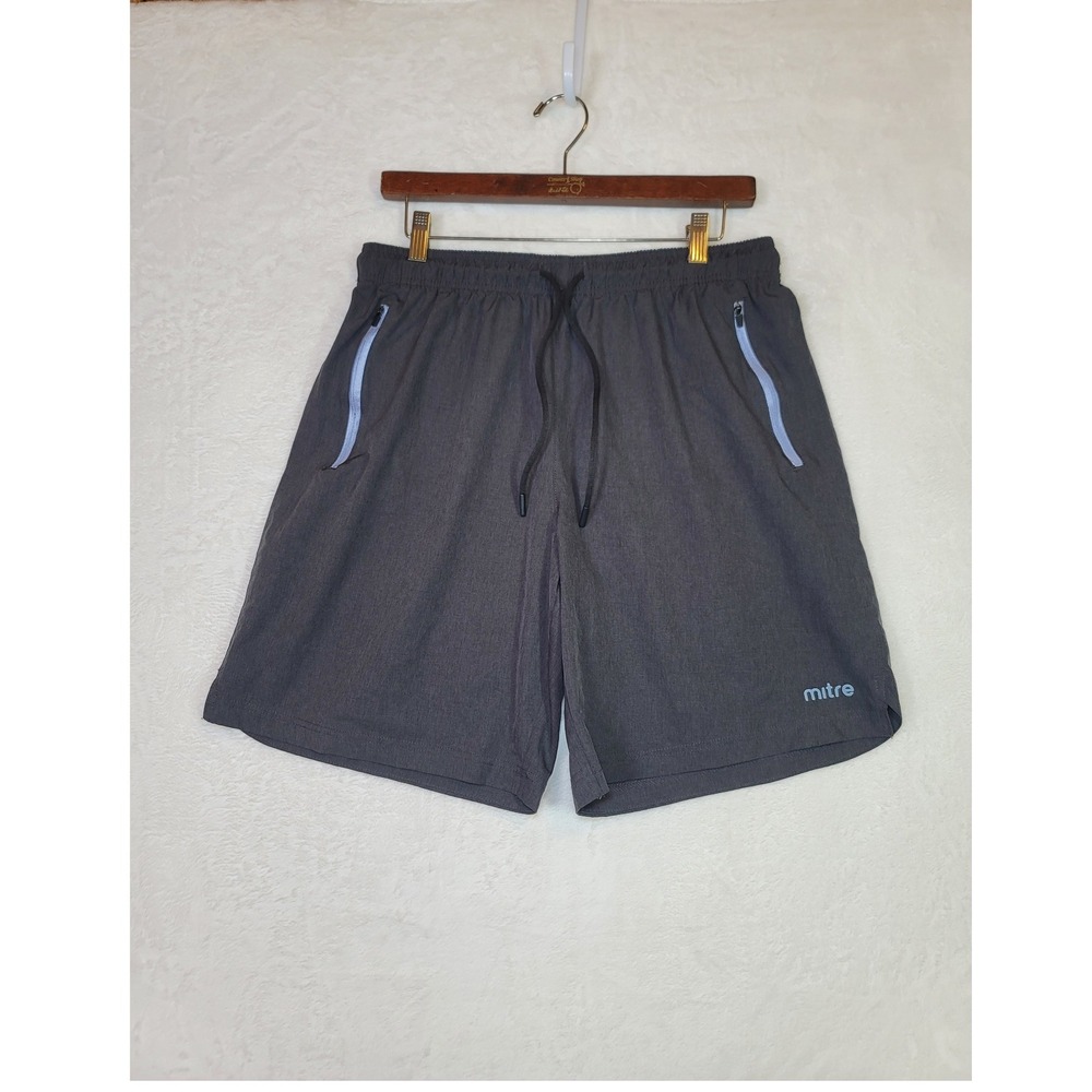 Mitre Mens Athletic Soccer Shorts Activewear Charcoal Zipper Pockets Size L